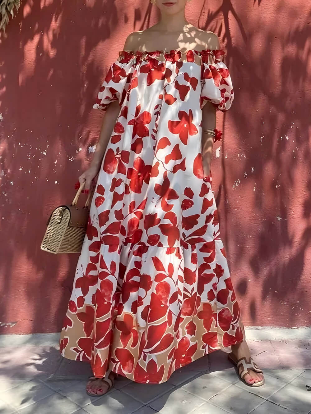 Robe longue décontractée à imprimé floral et manches bouffantes