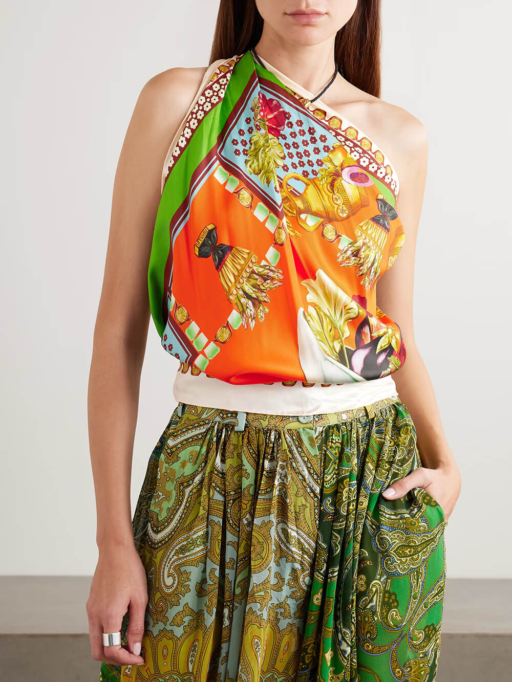 Unique Print Twill Satin Scarf Tank Top