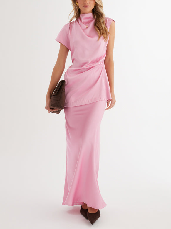 Elegant High-Neck Irregular Satin Shirt