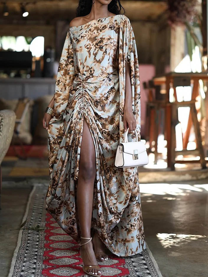 Elegantes Maxikleid mit One-Shoulder-Träger und Blumenmuster