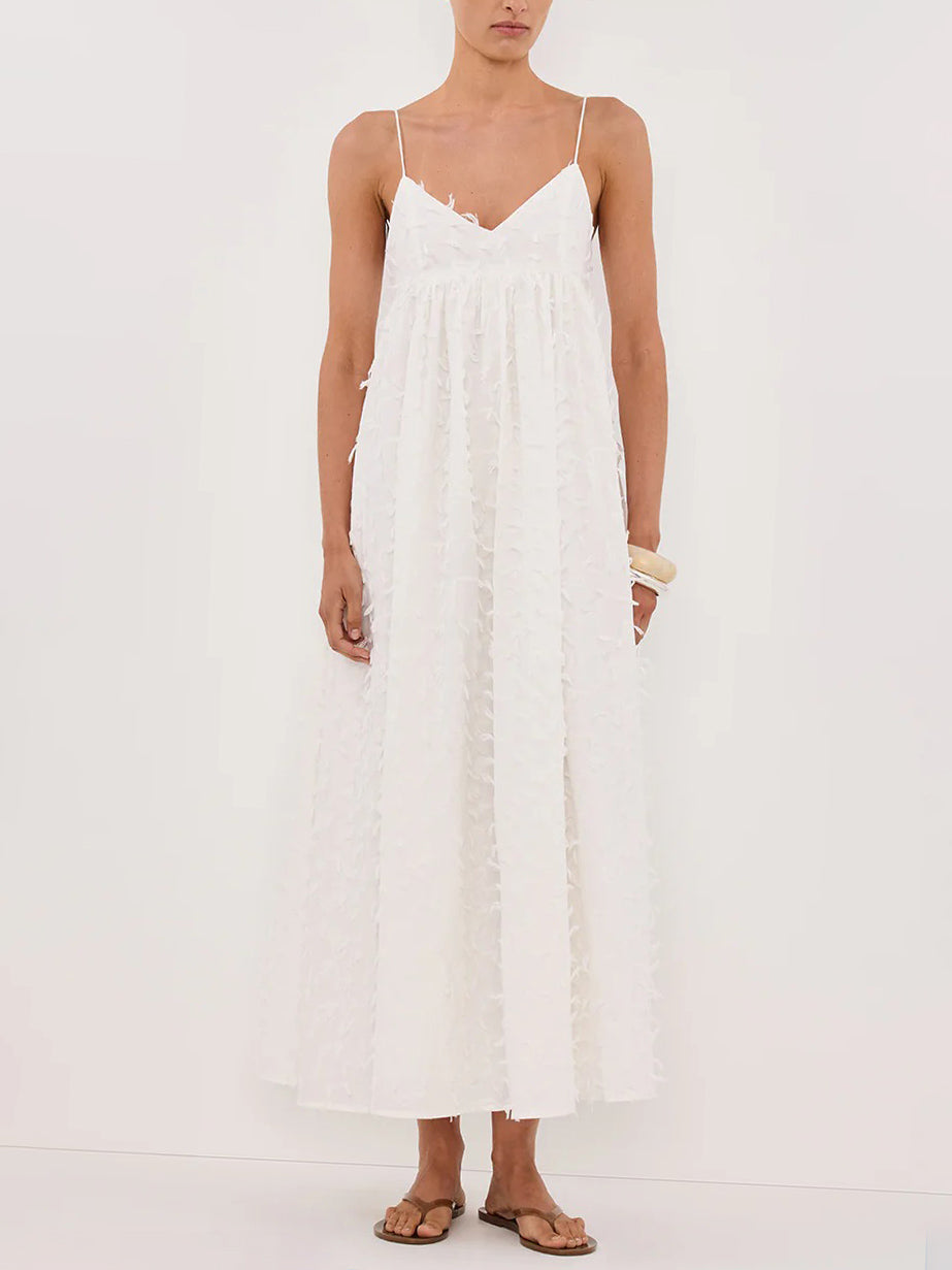 Robe midi élégante à col en V et petits pompons
