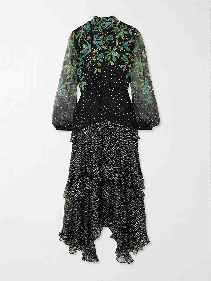 Robe midi à volants et imprimé floral à pois exquis