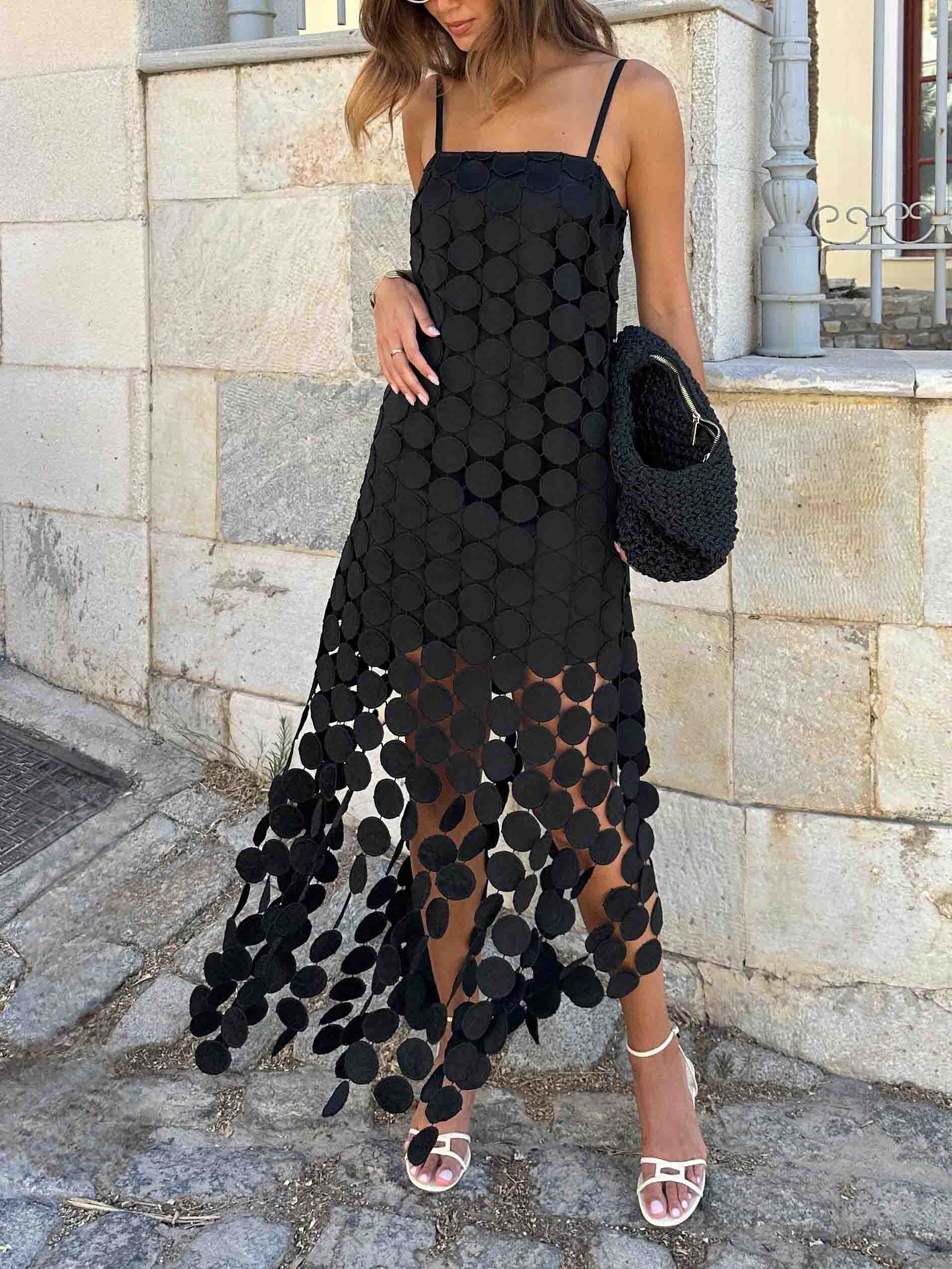 Exquisite Embroidered Hollow Lace Tassel Maxi Dress