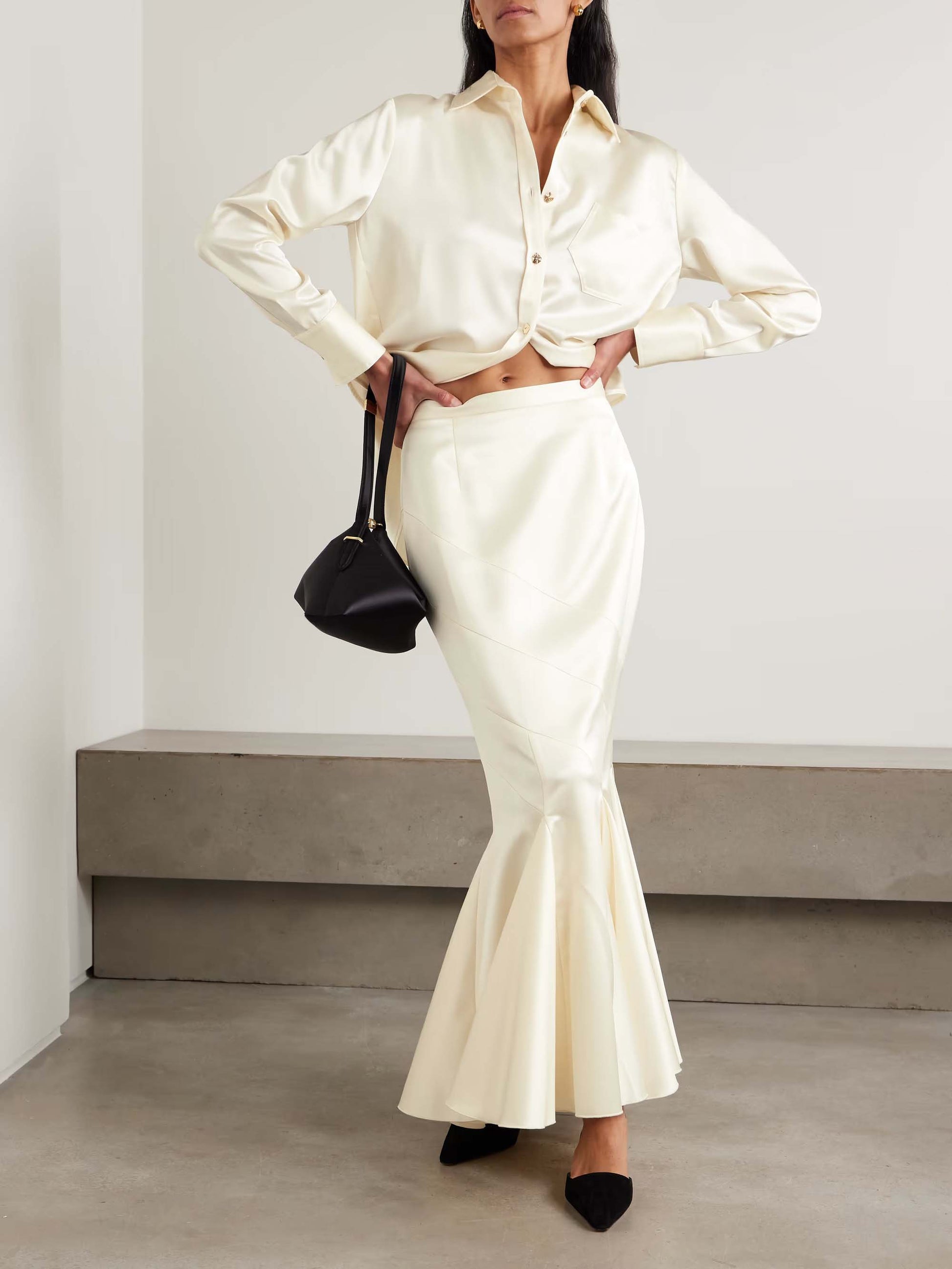 Elegant Pleated Satin Mermaid Maxi Skirt