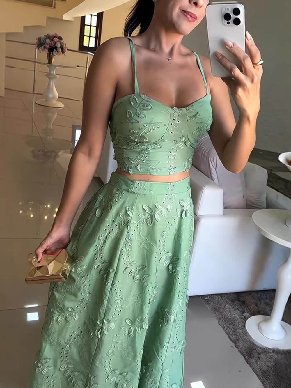 Jupe longue trapèze taille haute décontractée en dentelle patchwork pour les vacances