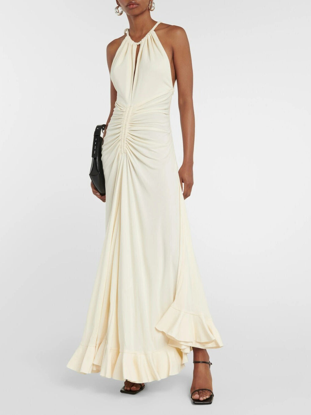 Elegant Halter Neck Drawstring Maxi Dress
