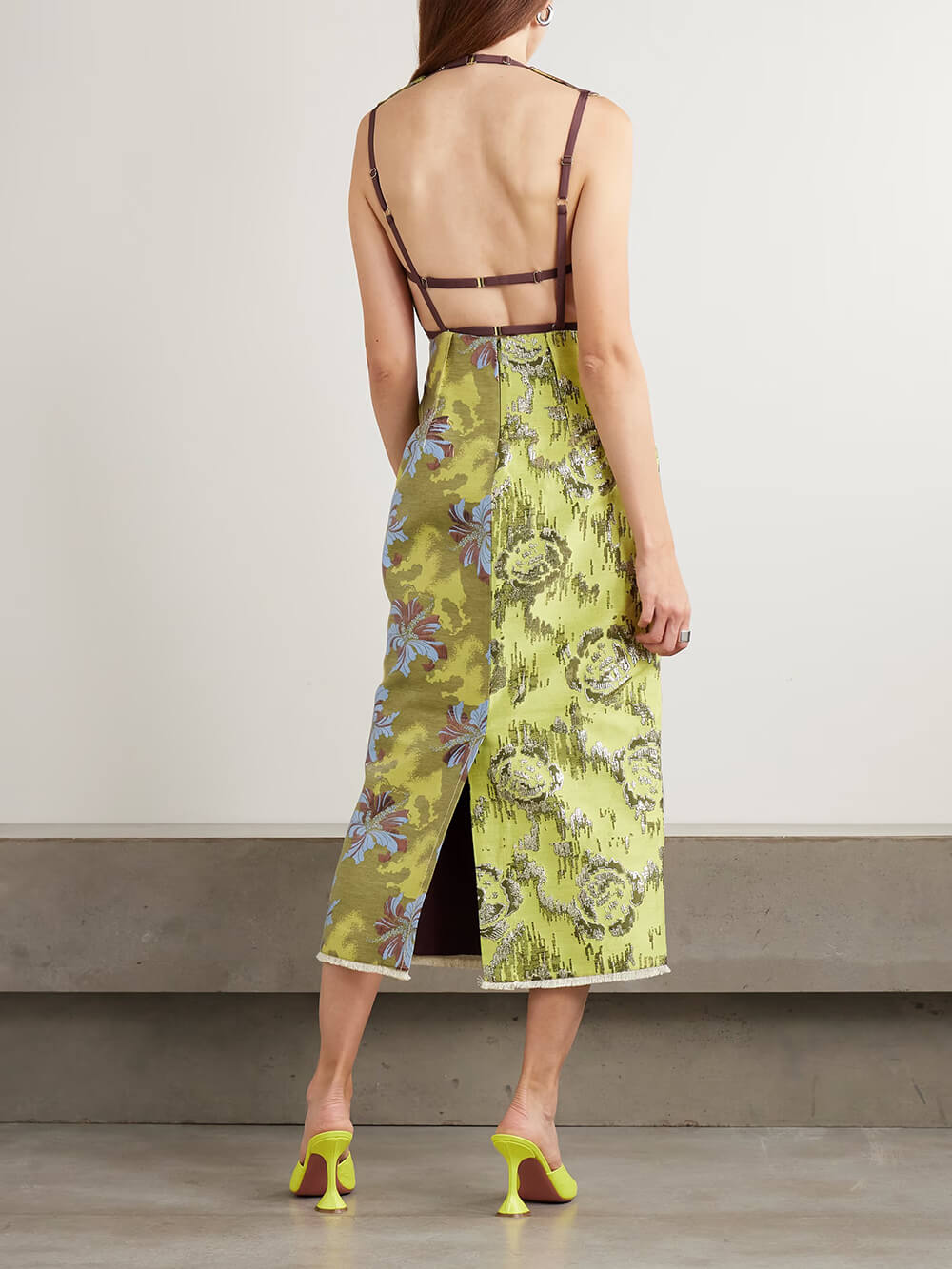 Robe mi-longue rétro à imprimé floral patchwork unique