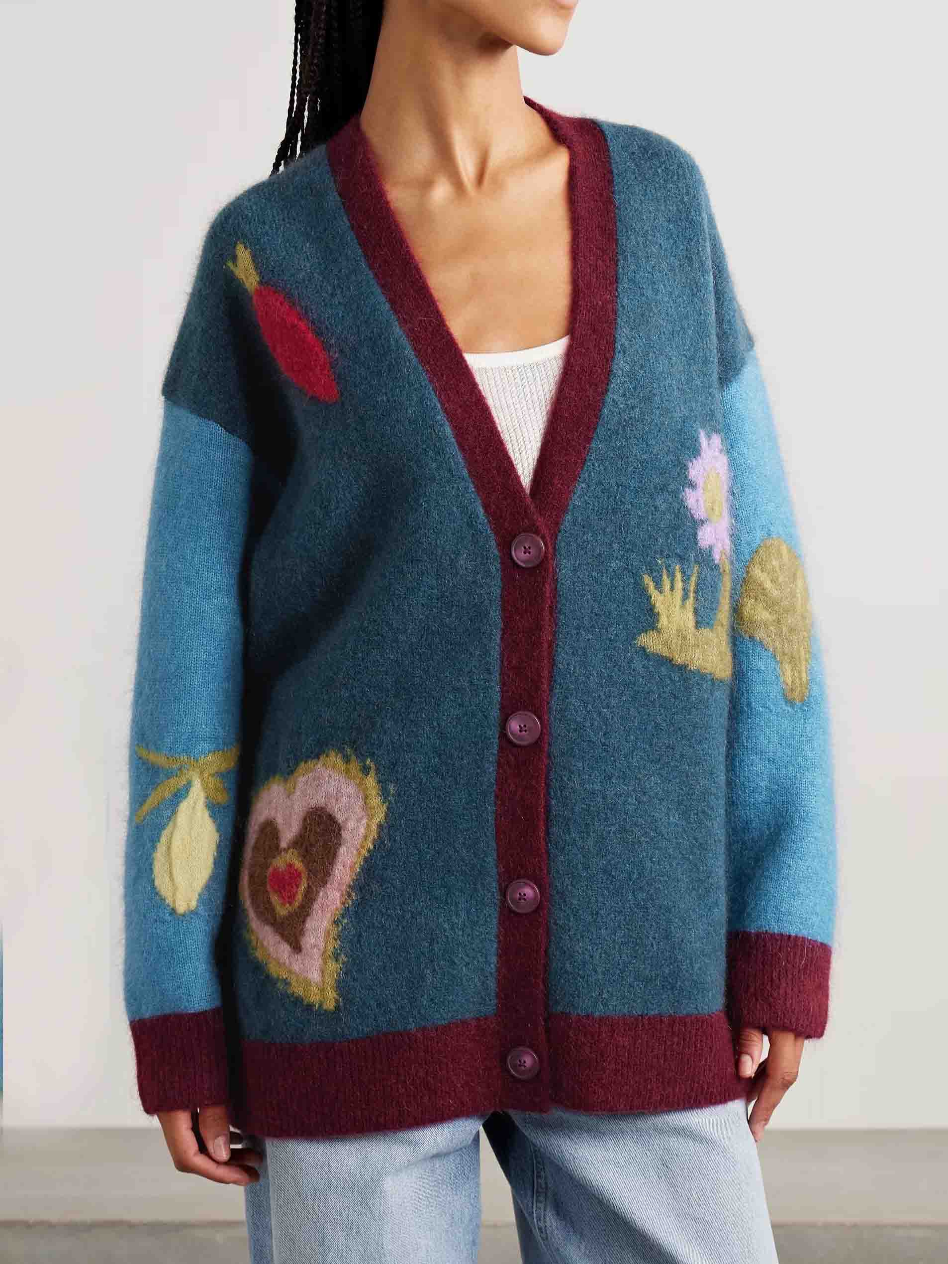 Lässige Strickjacke mit Kontrastmuster