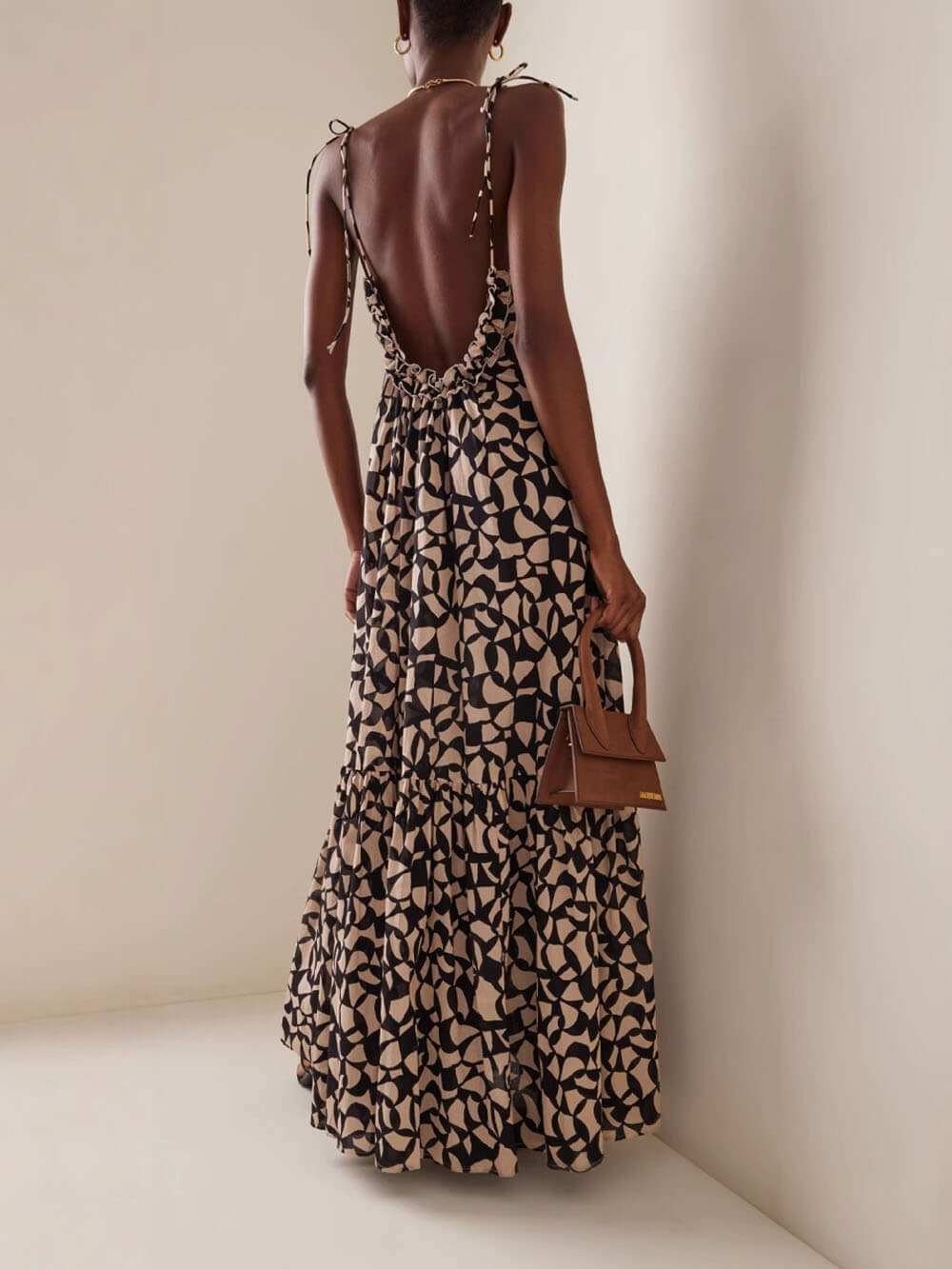 Robe longue à bretelles, dos nu, imprimée, style vacances, design tendance