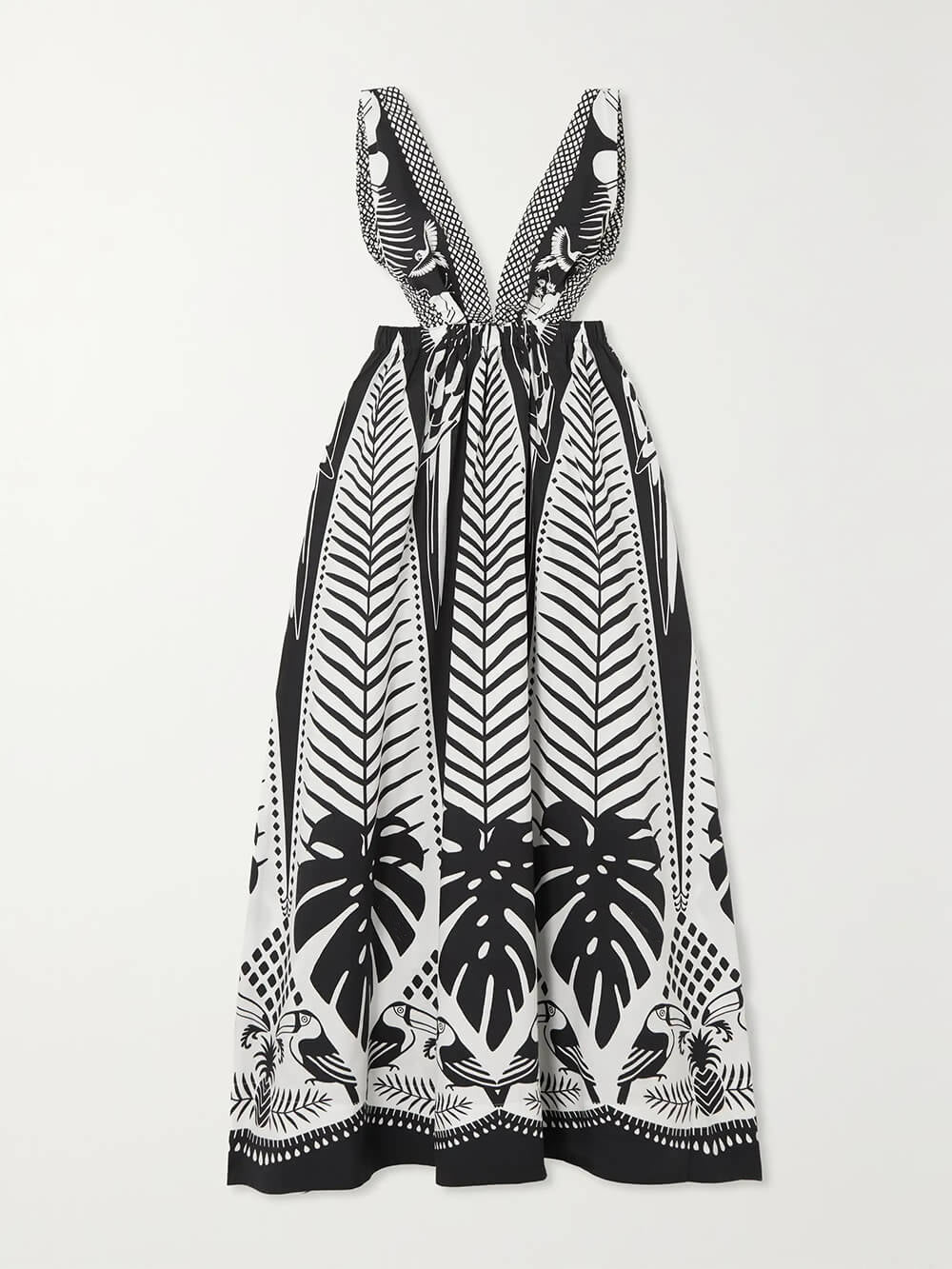 Elegantes Maxikleid aus Satin mit offenem Rücken und Blumenmuster