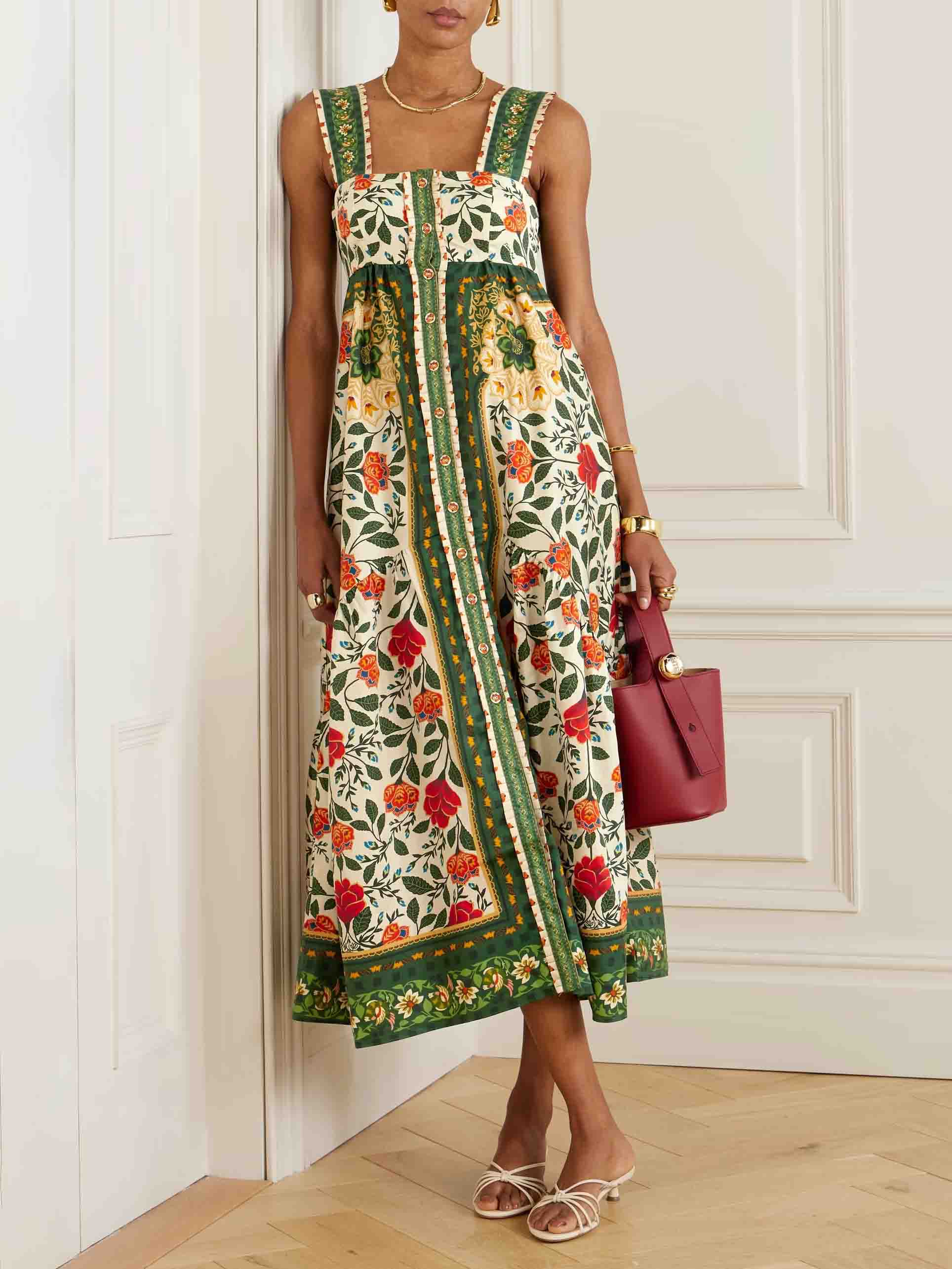 Sommerliches Maxikleid mit Blumenmuster und quadratischem Ausschnitt