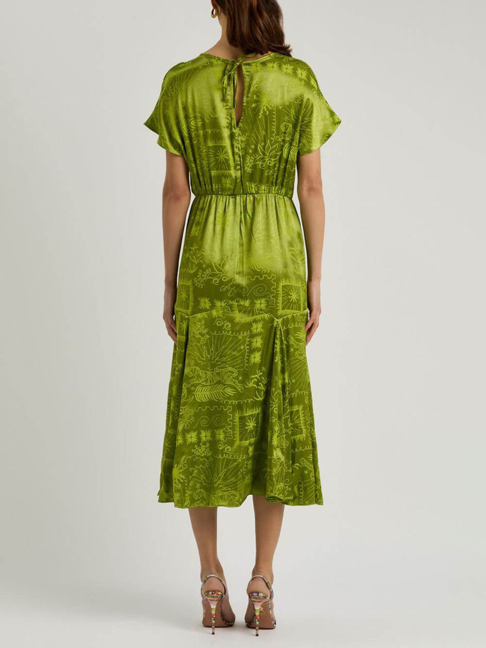 Robe midi élégante en satin à imprimé jacquard unique