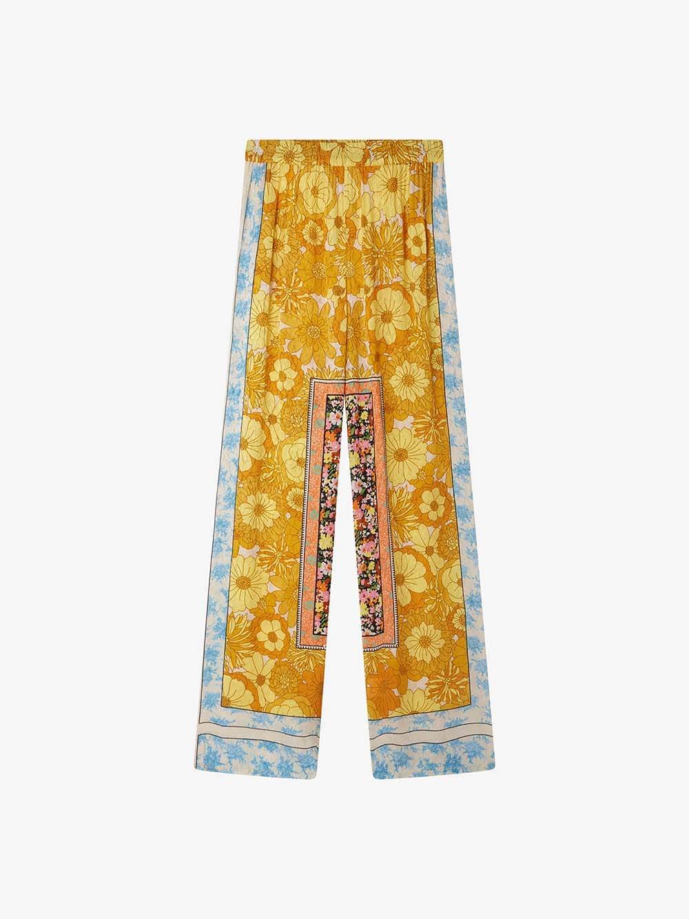 Einzigartige gerade Hose aus Satin mit Blumenmuster und elastischer Taille