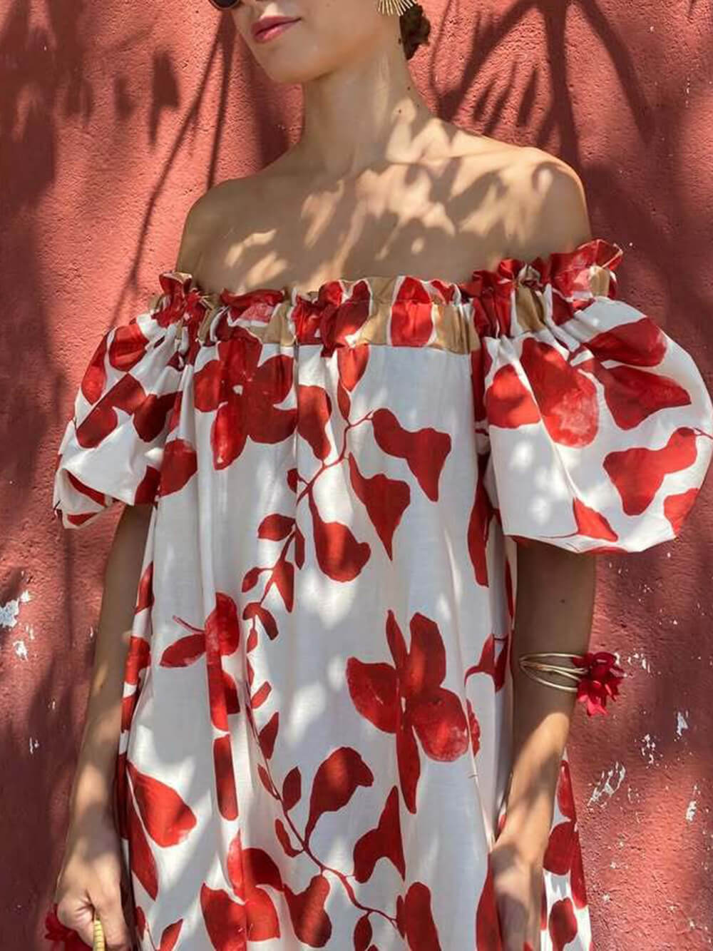 Robe longue décontractée à imprimé floral et manches bouffantes