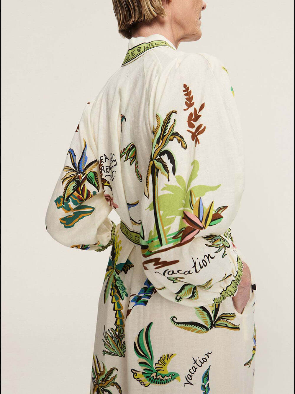 Robe chemise en lin à imprimé cocotiers unique