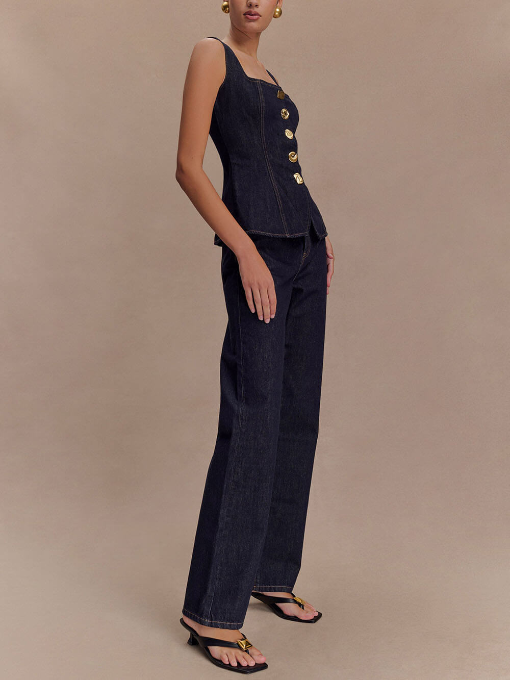 Moderne, verspielte, einzigartige Jeans mit hoher Taille und gerader Passform