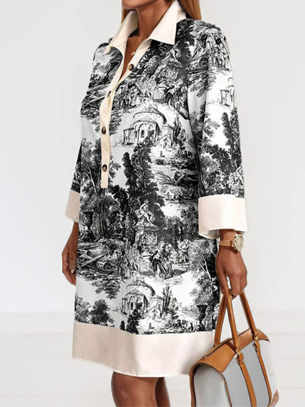 Robe courte ample élégante à imprimé contrasté et motif peinture à l'huile