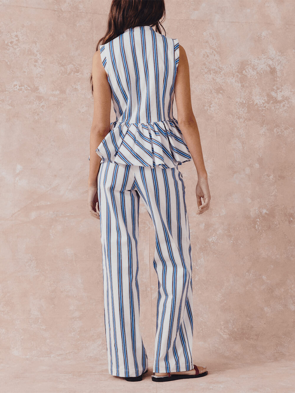 Hose mit geradem Bein und hoher Taille im Retro-Streifenmuster