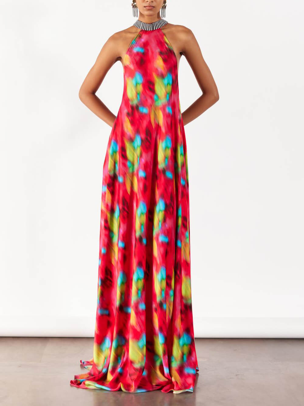 Robe longue à bretelles rétro unique à imprimé fleur de pavot