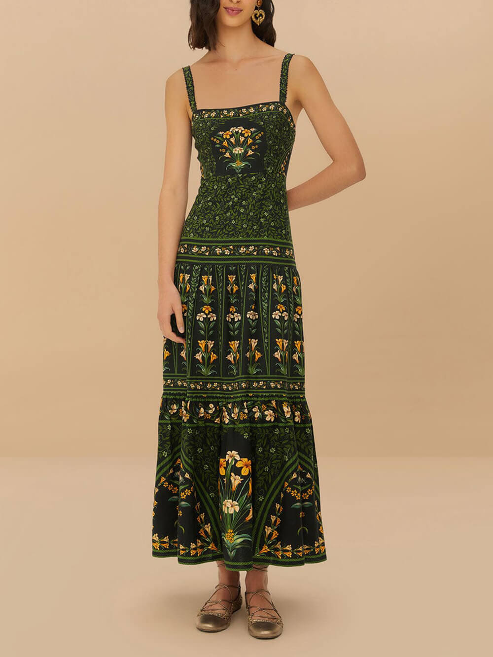 Unique – Maxikleid aus Leinenmischung mit Blumenmuster und plissierter Rückseite und tropischer Blüte