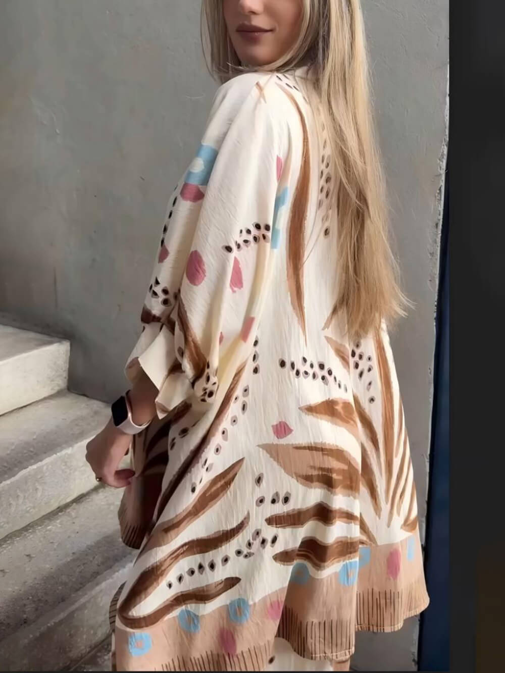 Chemise boutonnée surdimensionnée à manches tombantes et imprimé bohème unique