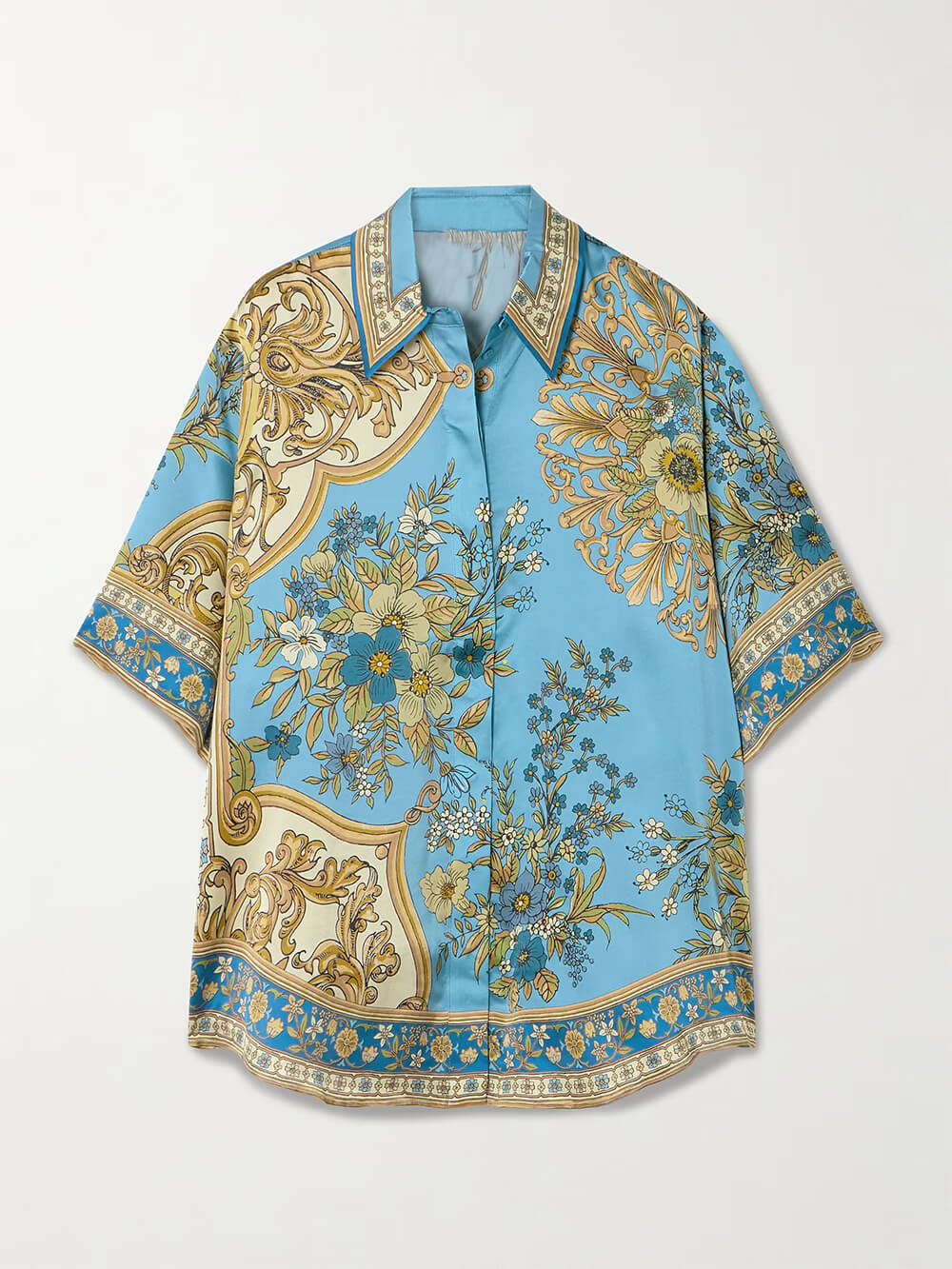Chemise boutonnée ample en satin à imprimé floral, décontractée et unique