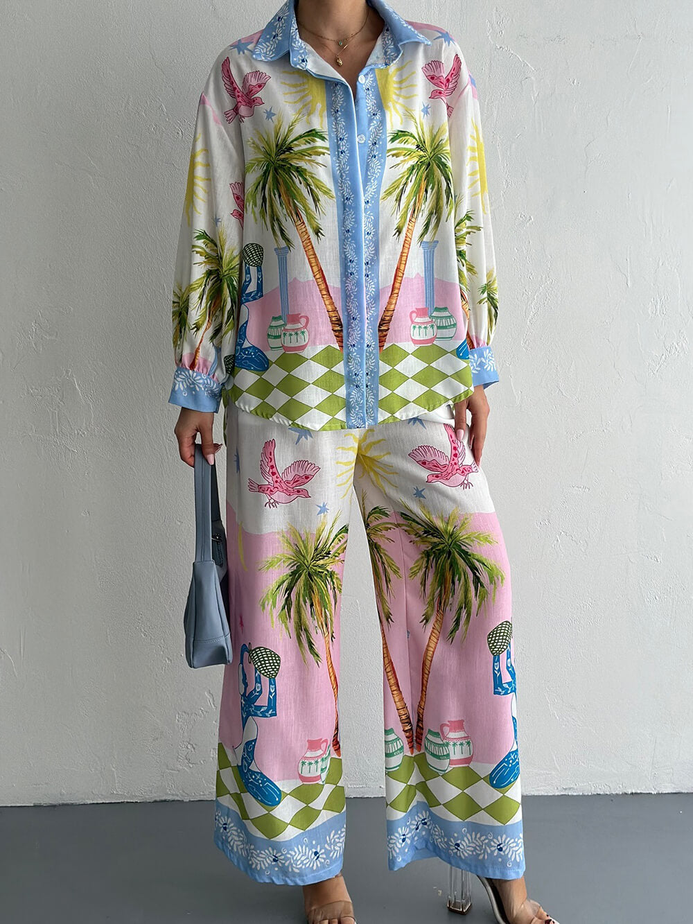 Chemise ample boutonnée surdimensionnée à imprimé palmiers en bord de mer
