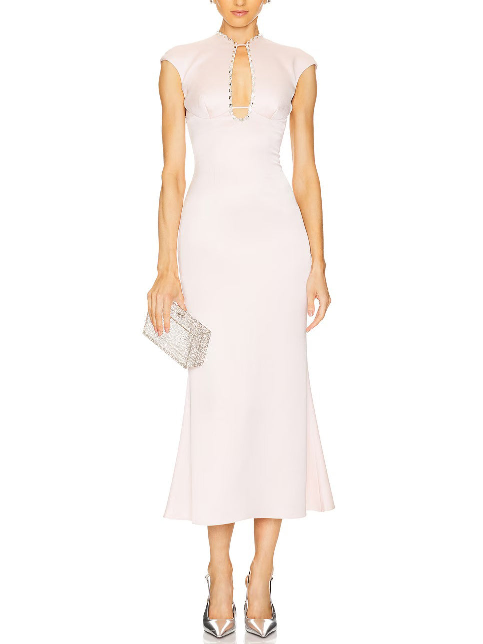 Robe midi élégante en satin ornée de cristaux