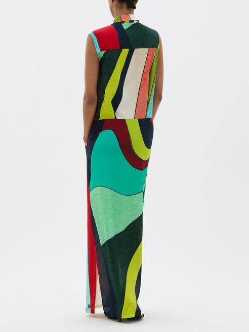 Robe longue sans manches à rayures irrégulières peintes uniques