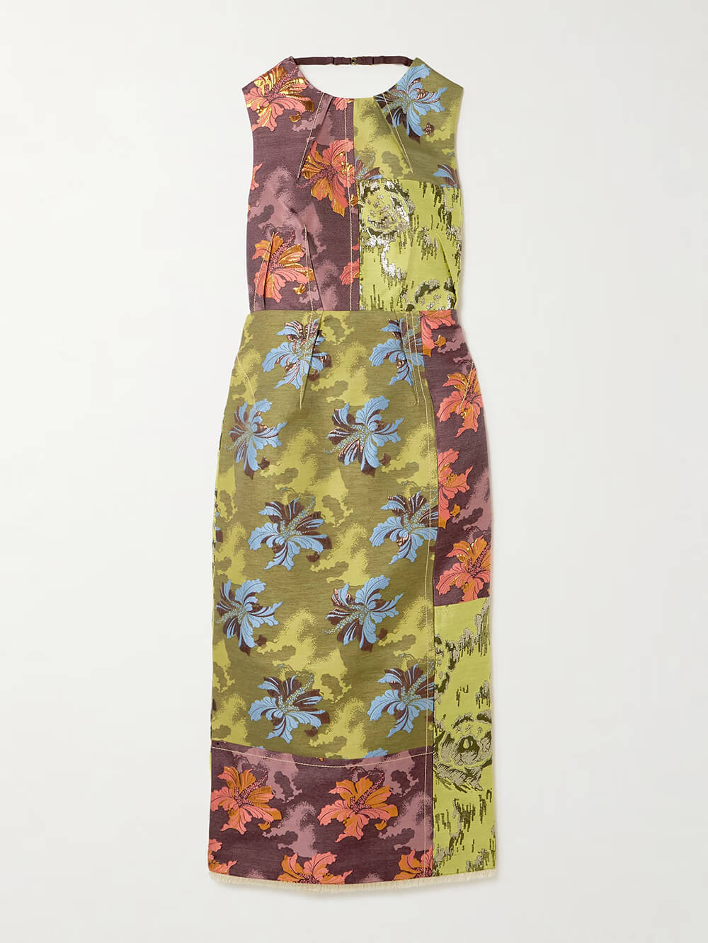 Robe mi-longue rétro à imprimé floral patchwork unique