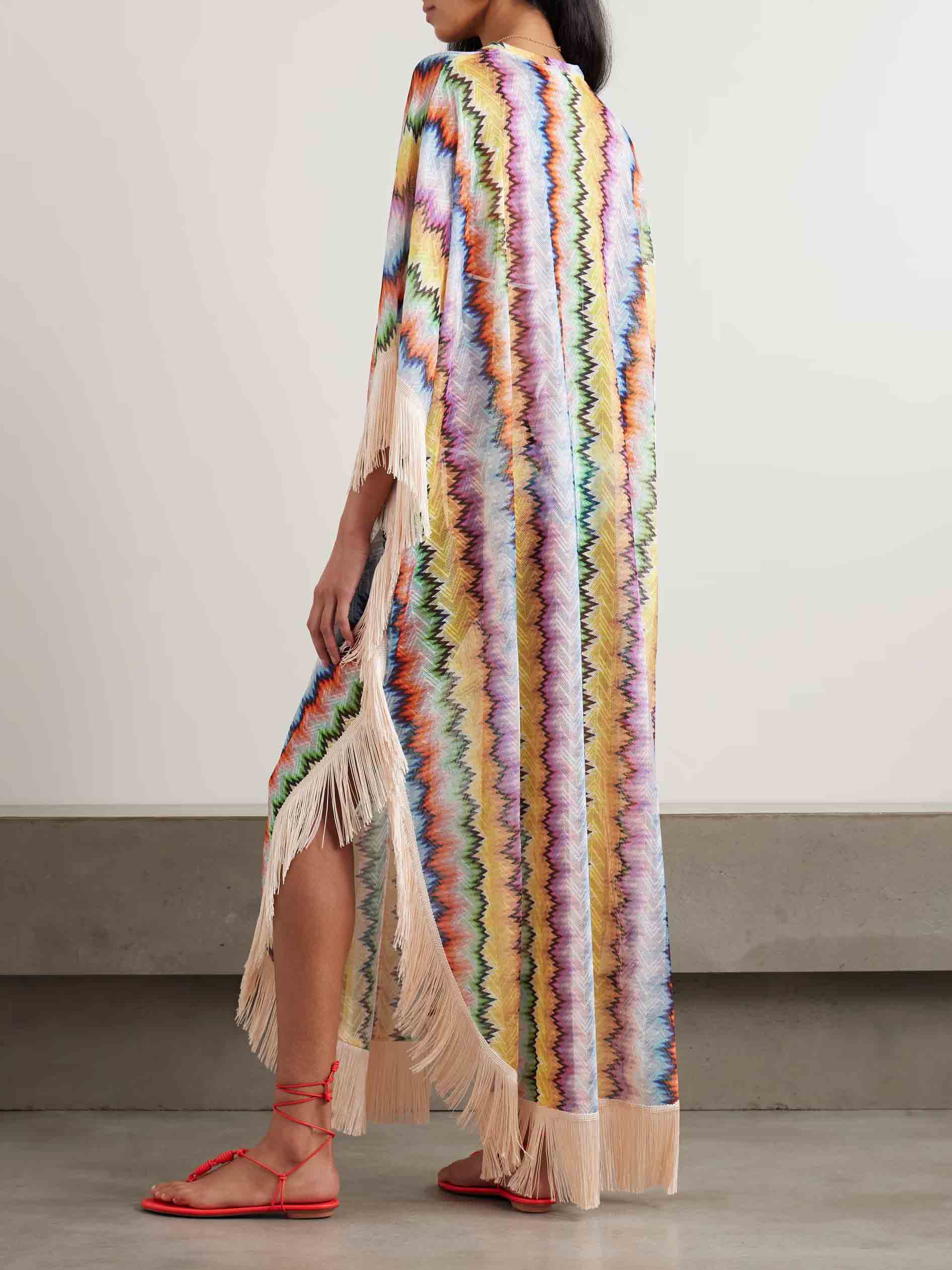Robe longue caftan à franges multicolores exquise