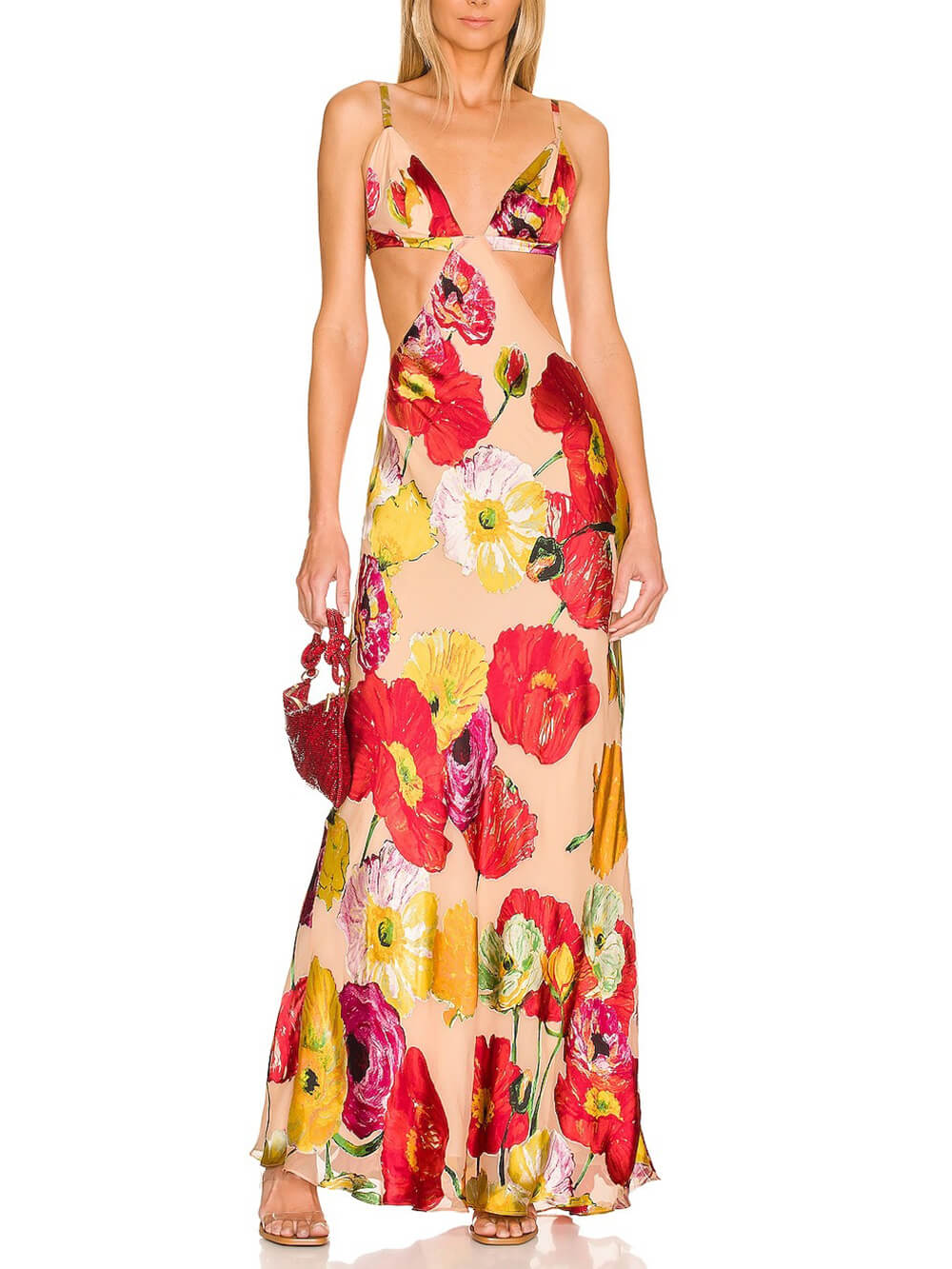 Robe longue élégante à imprimé floral et dos nu