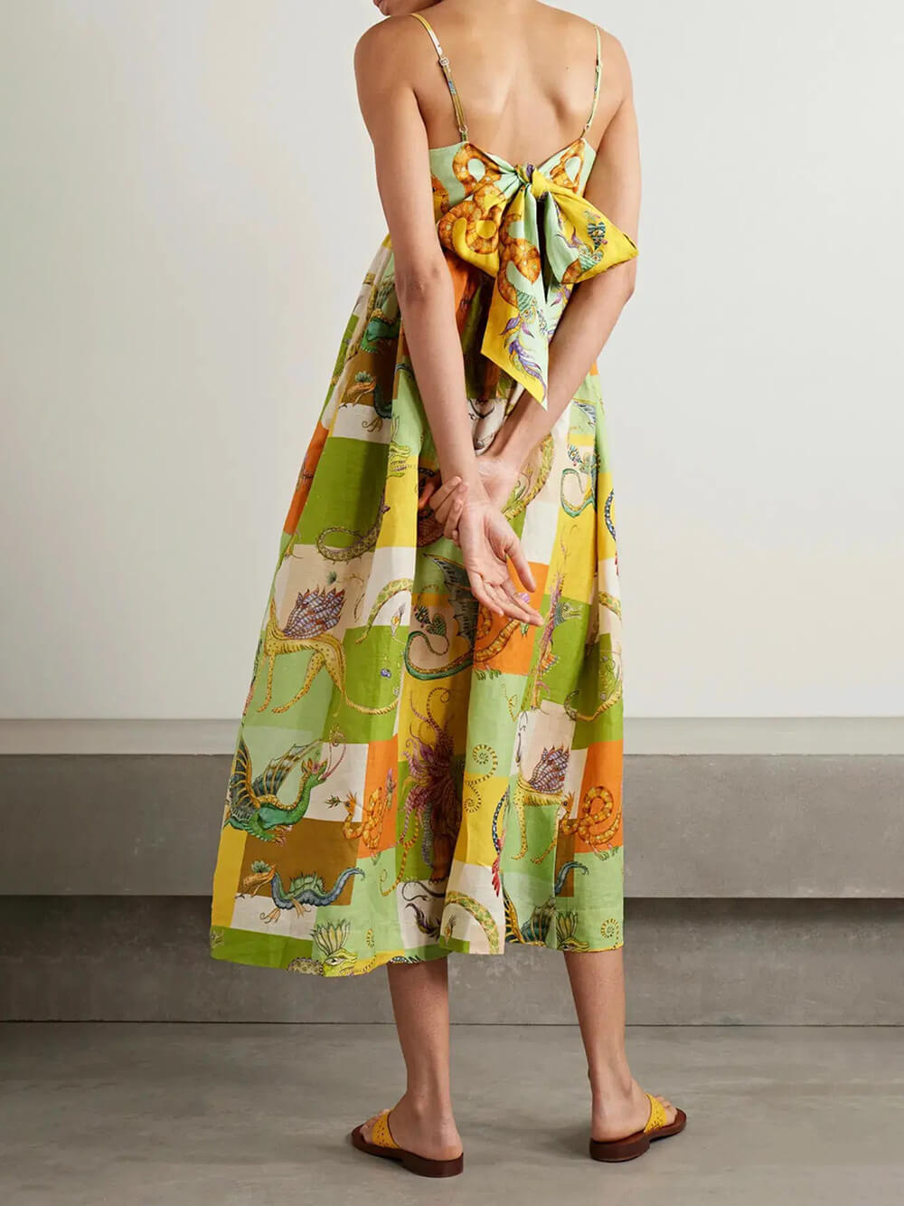 Robe midi plissée à imprimé animal unique avec lien au dos