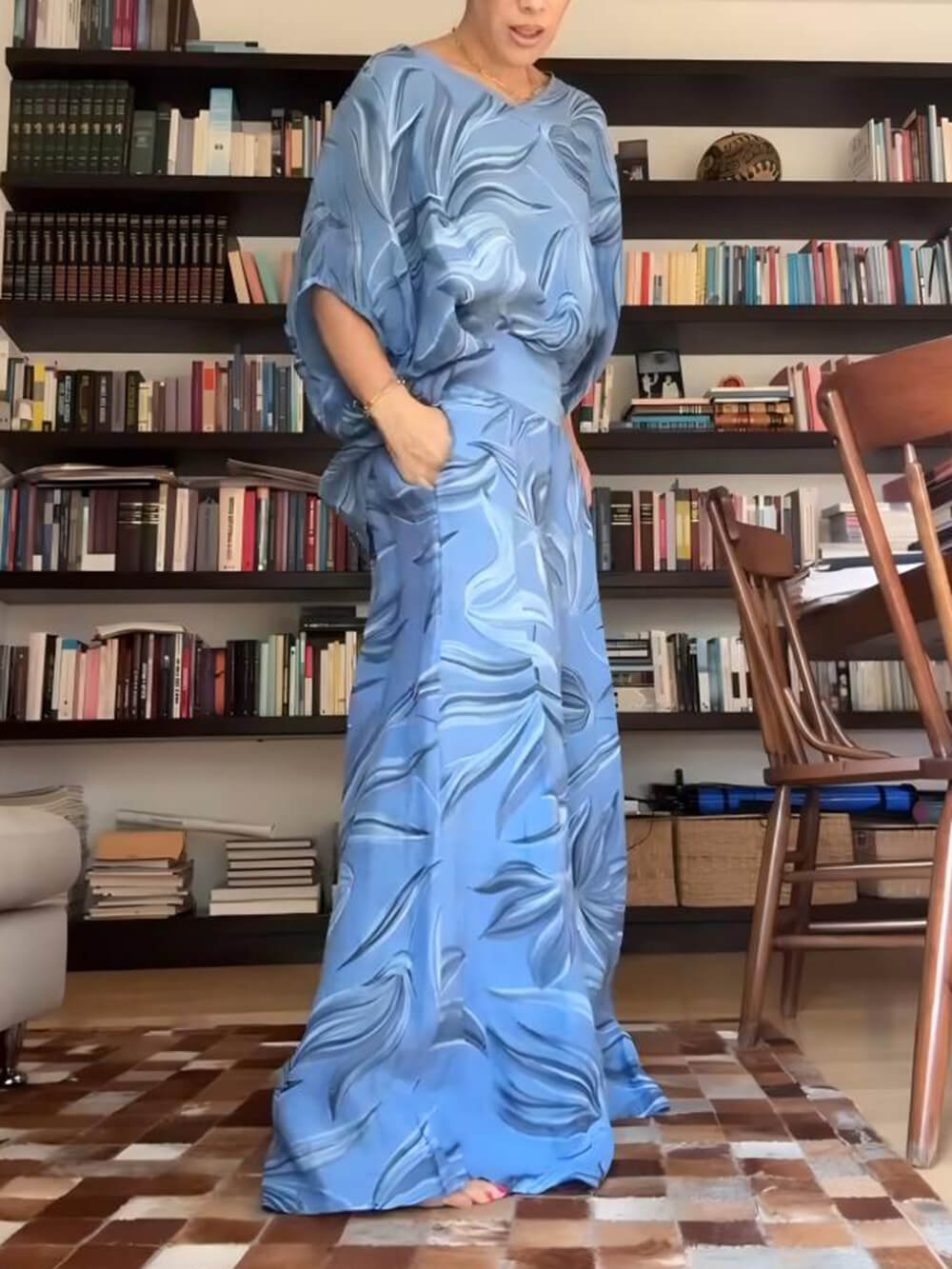 Unique Floral Print High-Waisted Pocket Wide-Leg Pants