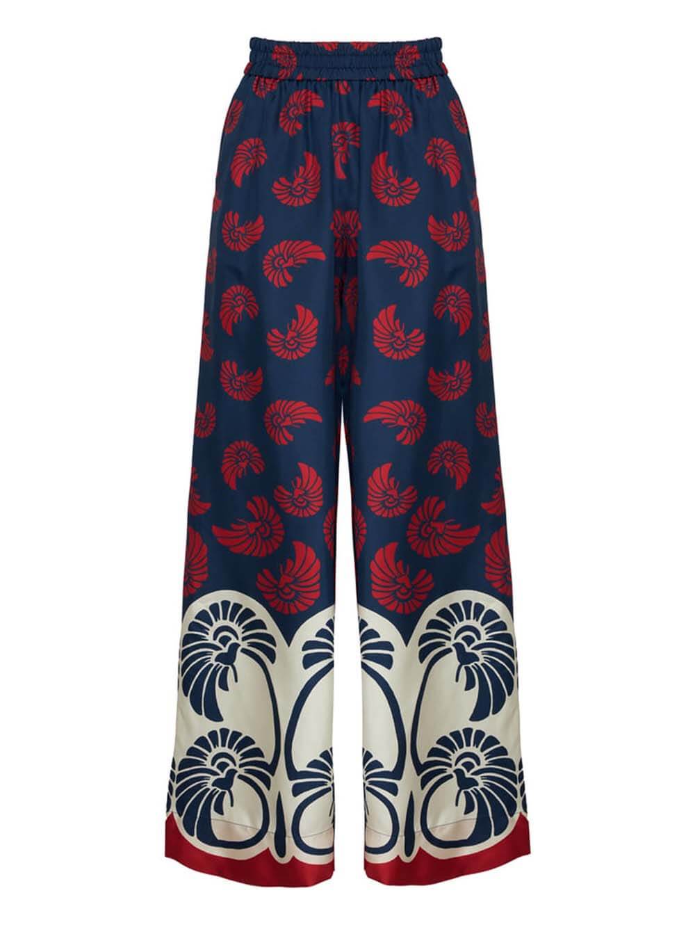 Einzigartige bedruckte Patchwork-Hose mit elastischer Taille und weitem Bein