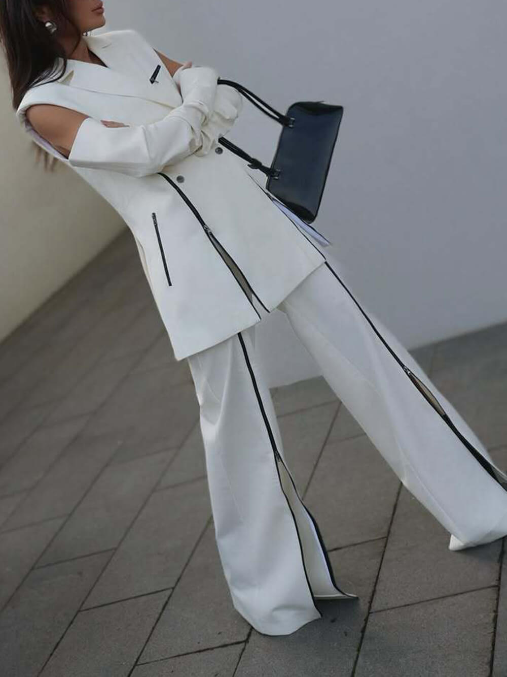 Fashion Colorblock High-Waist Split Flared Pants