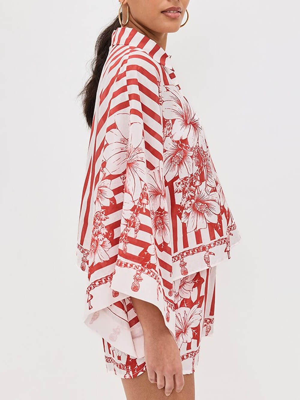 Ensemble chemise à manches larges et short à poches à taille élastique à imprimé floral unique