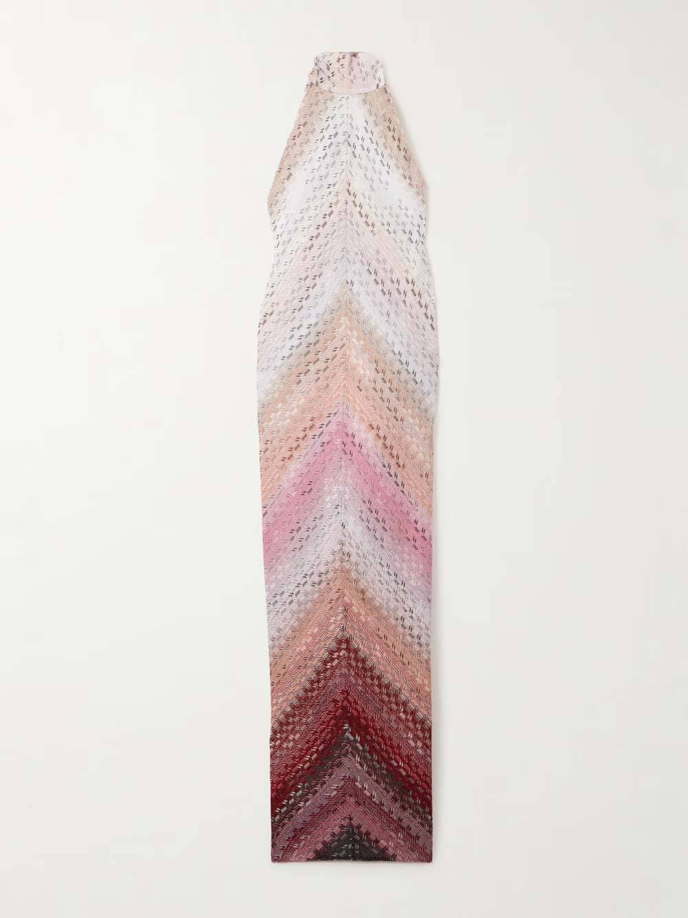 Robe longue dos nu en crochet à imprimé métallisé rétro