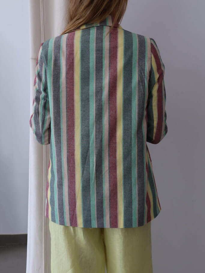 Classic Striped Print Lapel Pocket Blazer