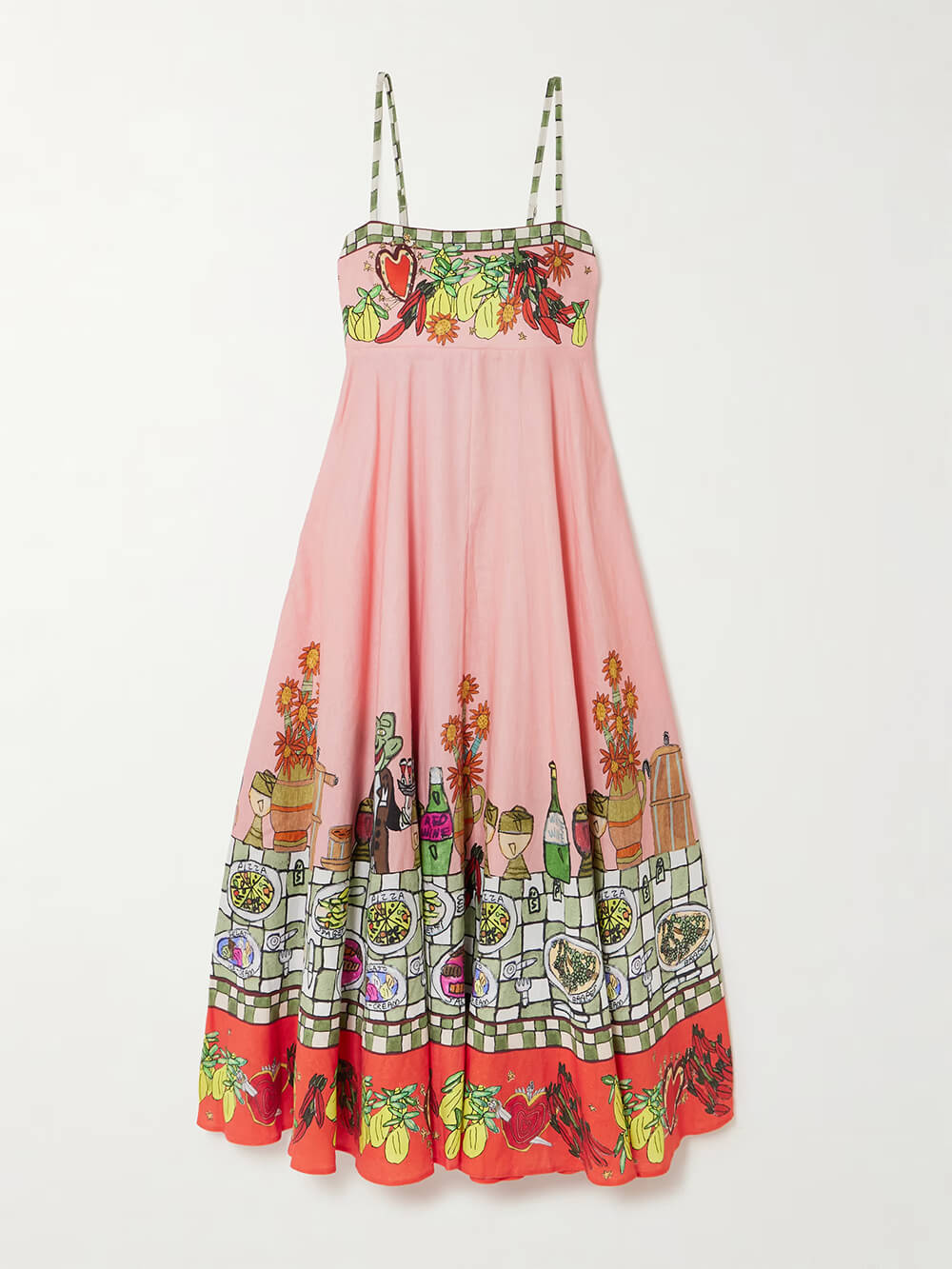 Robe midi en lin à épaules dénudées et imprimé unique