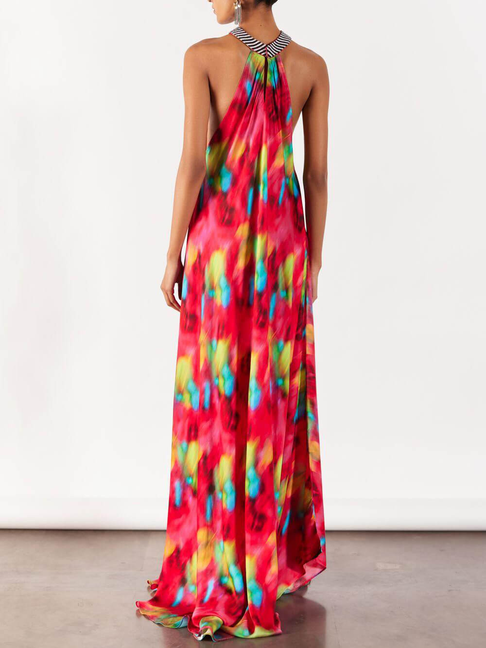 Robe longue à bretelles rétro unique à imprimé fleur de pavot