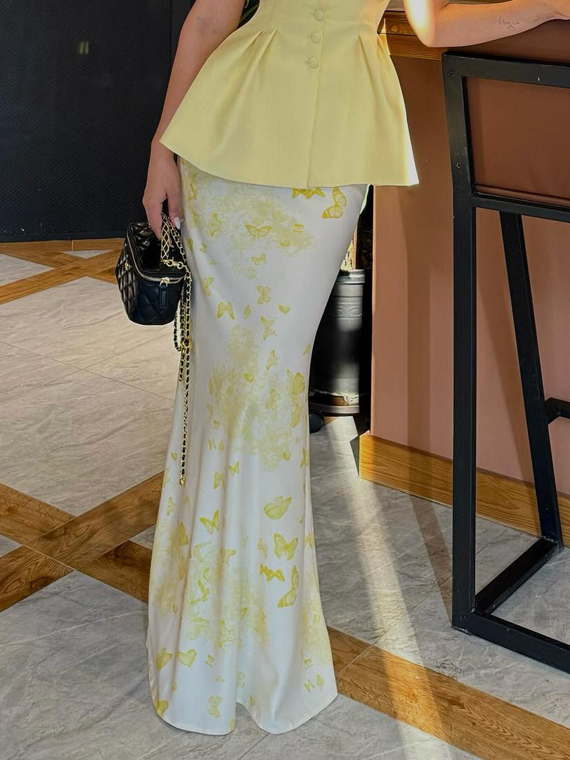 Elegant Dreamy Butterfly Print Fishtail Skirt