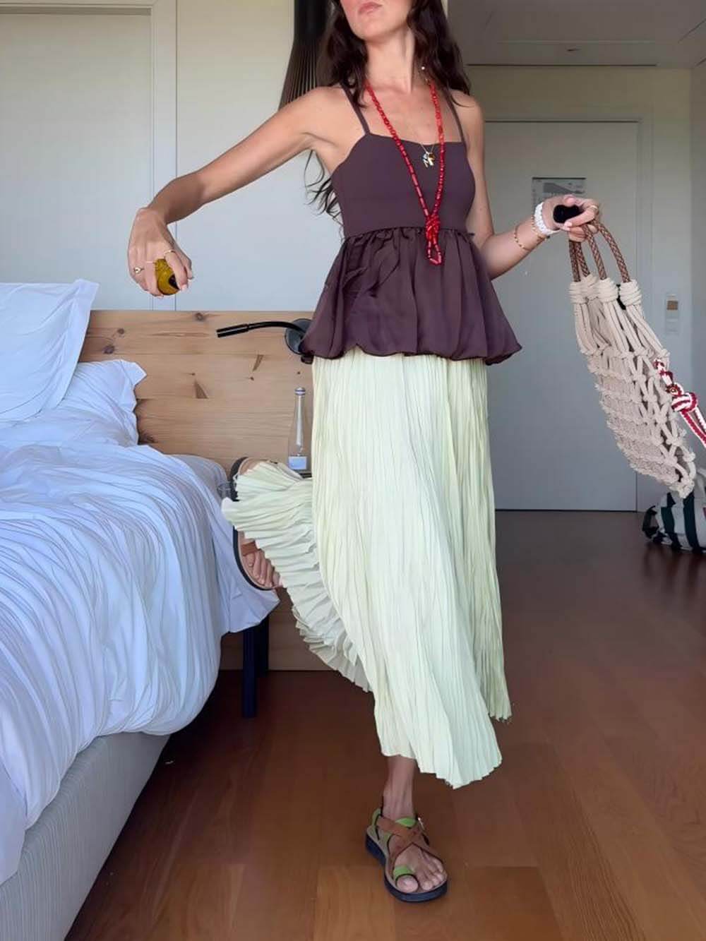 Casual Off-Shoulder Pleated Camisole Tank Top