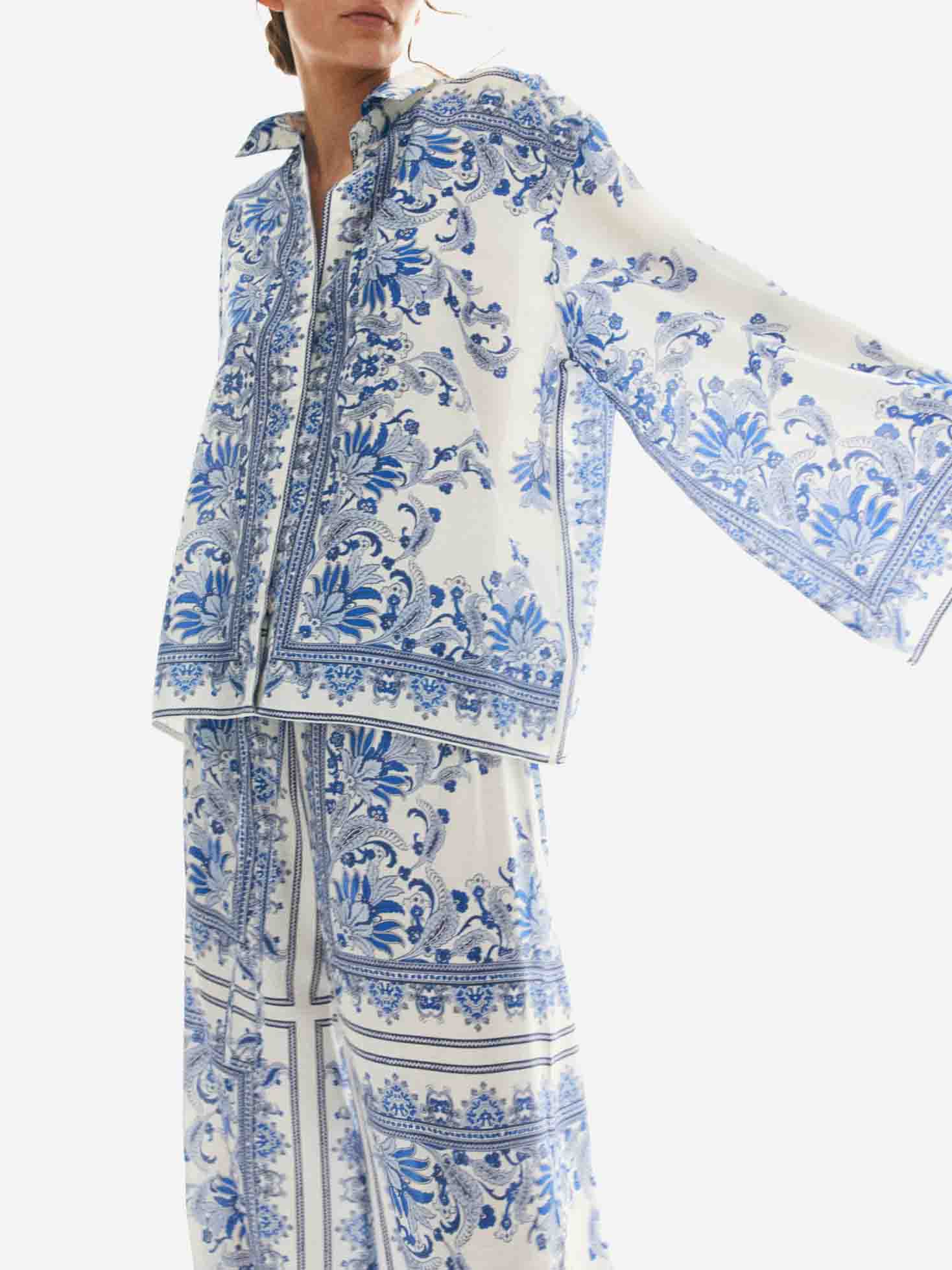 Elegantes Langarmhemd mit Porzellan-Print