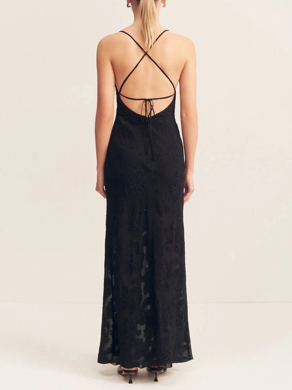 Elegant Transparent Jacquard Drape Neck Maxi Dress