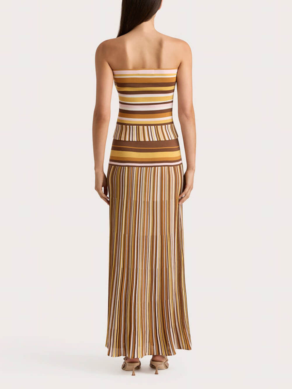 Exquisite Strapless Striped Printed Pleated Maxi Dress