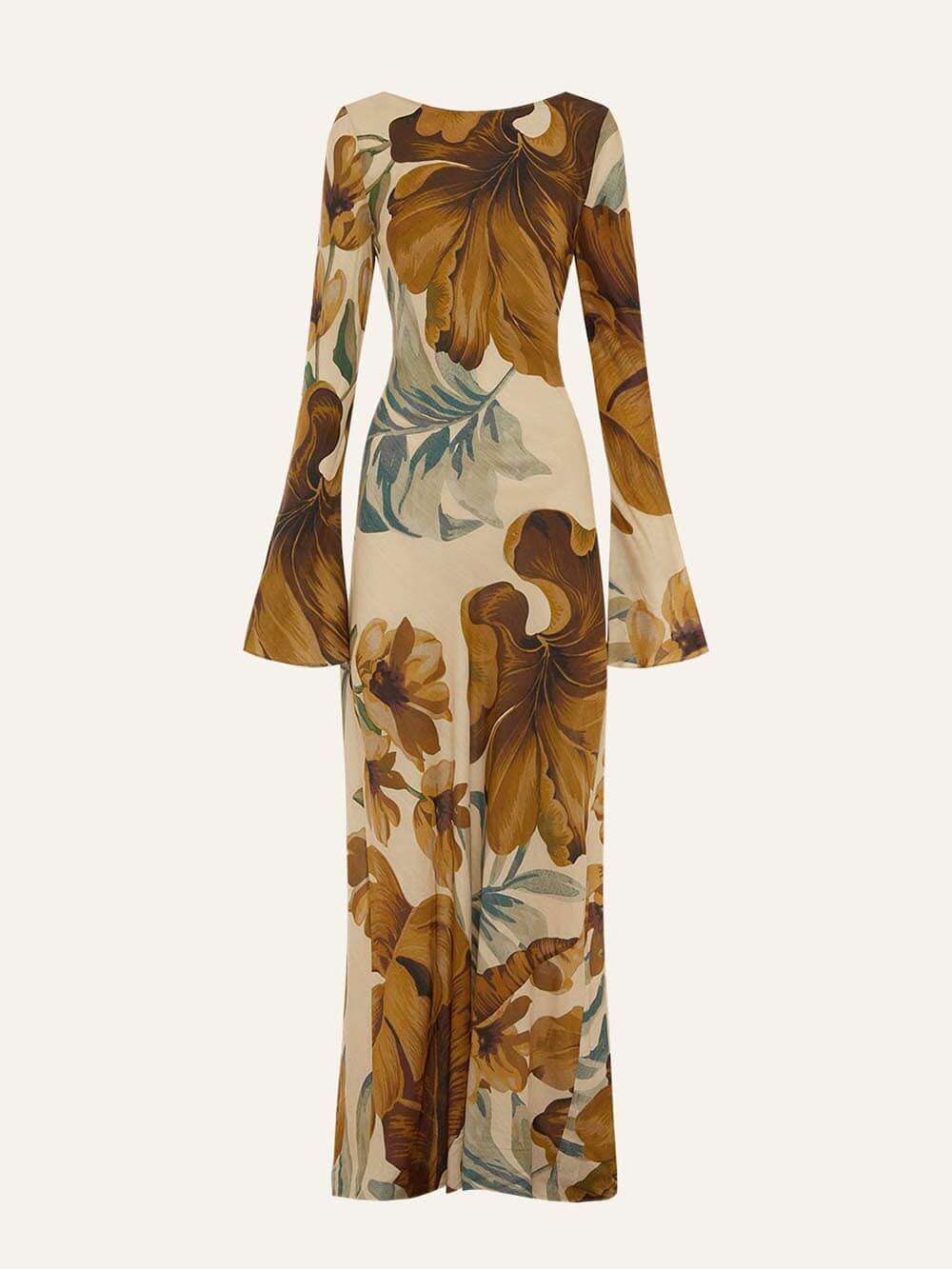 Schlichtes, einzigartiges Maxikleid mit Pflanzenmuster und ausgehöhlter Rückseite