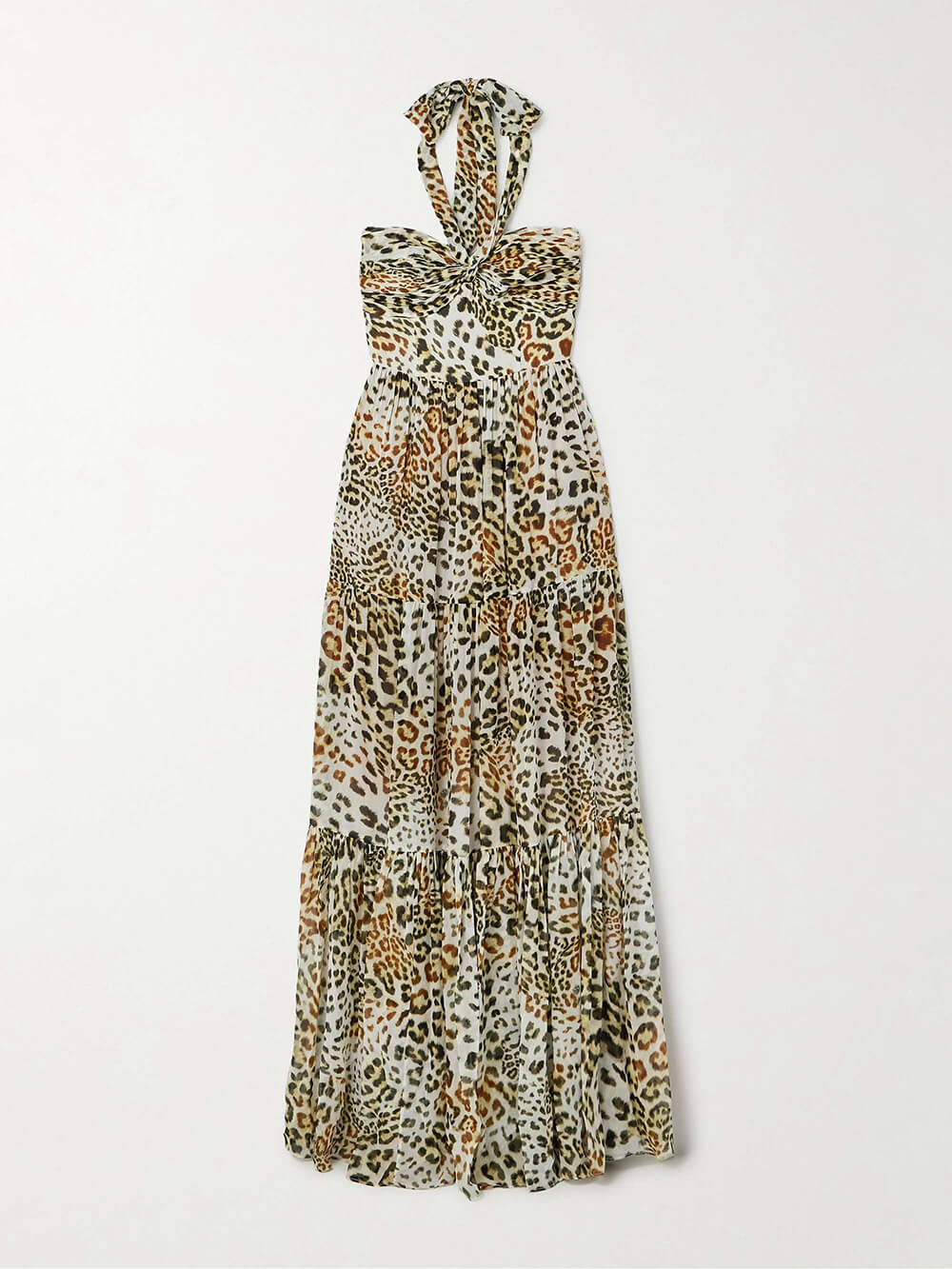 Robe longue dos nu en mousseline à imprimé léopard rétro, féroce et féminine