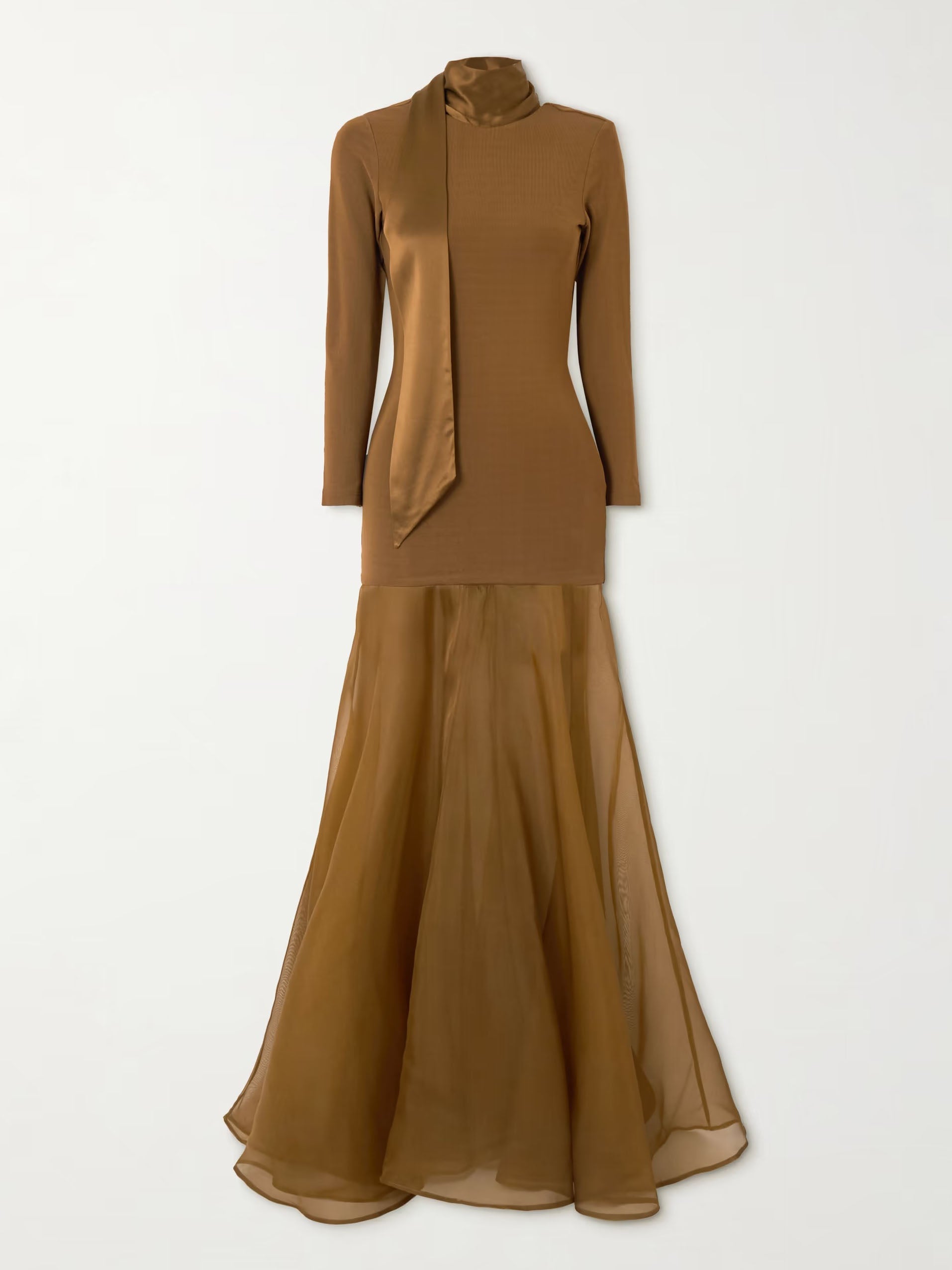 Elegant Long-sleived Stretch-thread Mesh Flowy Maxi Dress