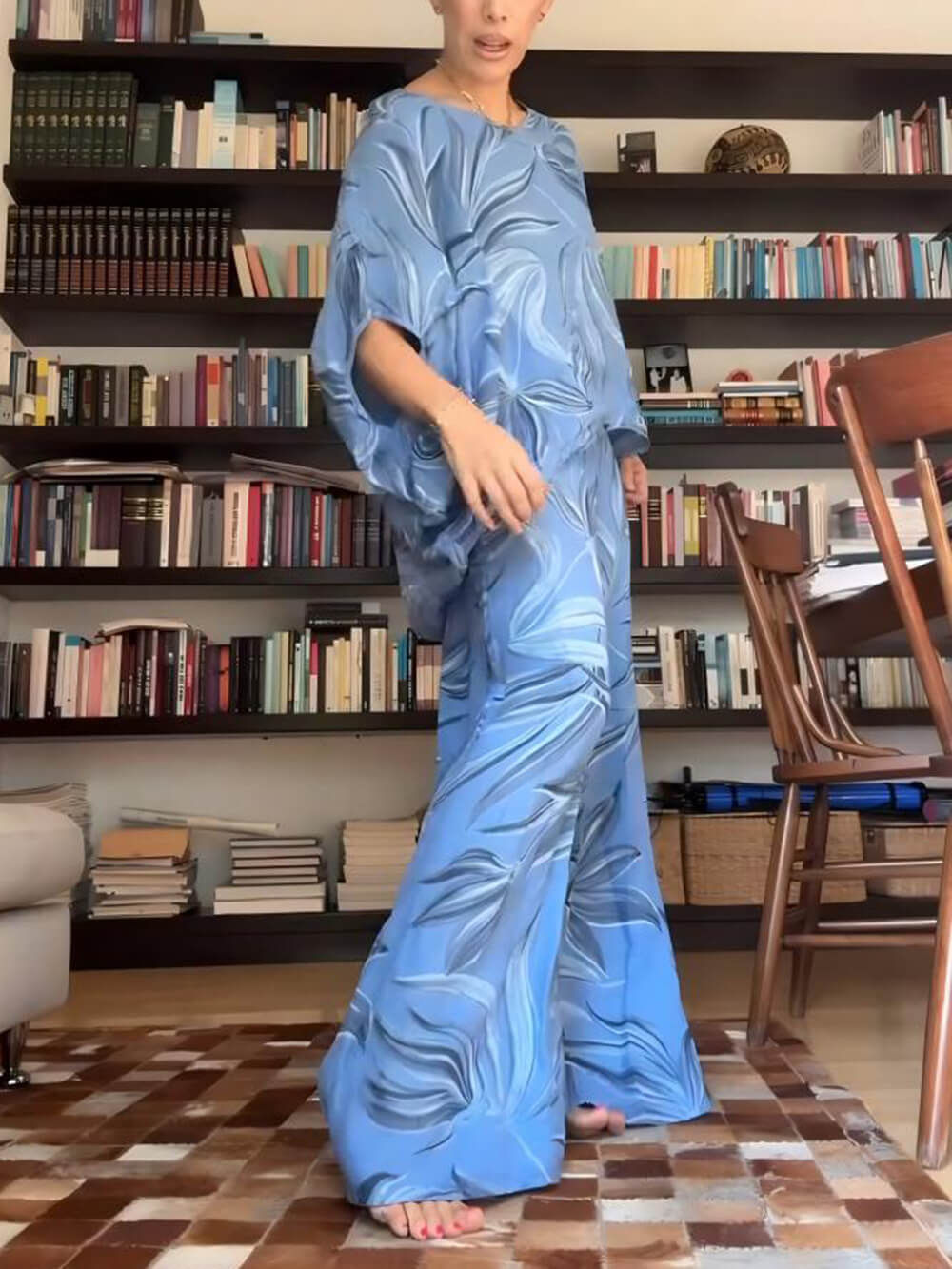 Unique Floral Print High-Waisted Pocket Wide-Leg Pants